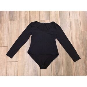 Mangopop Black Long Sleeve Scoop Neck Bodysuit Snap Closure XL